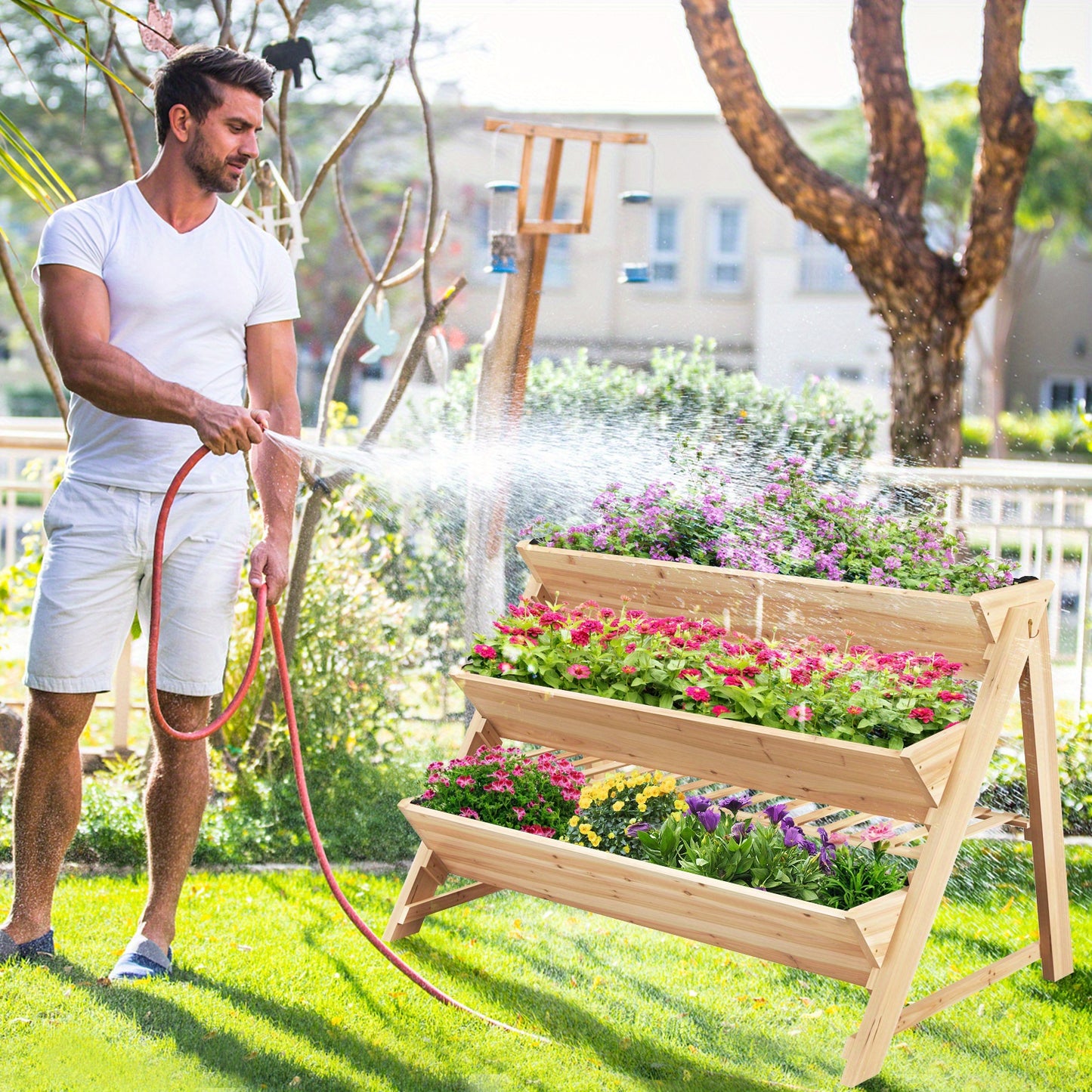 Multigot 3 Tier Raised Garden Bed With Storage Shelf Hooks