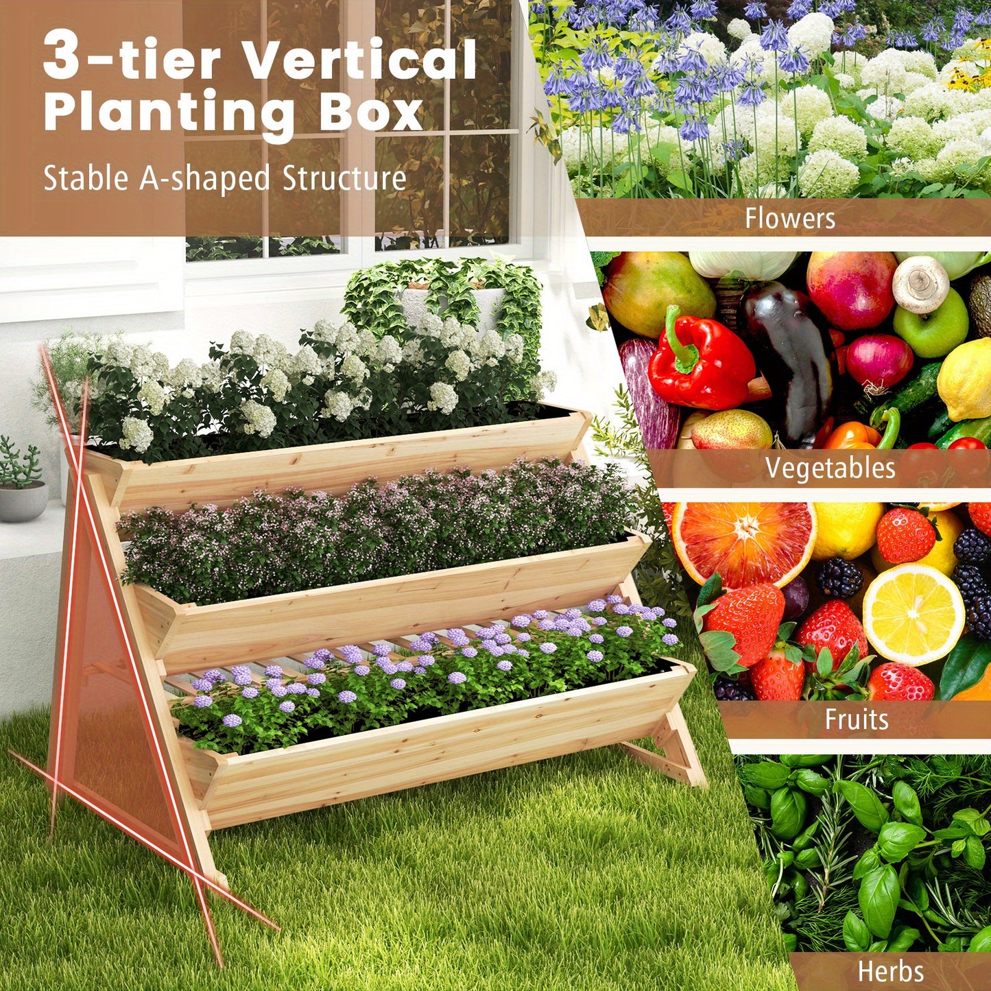 Multigot 3 Tier Raised Garden Bed With Storage Shelf Hooks