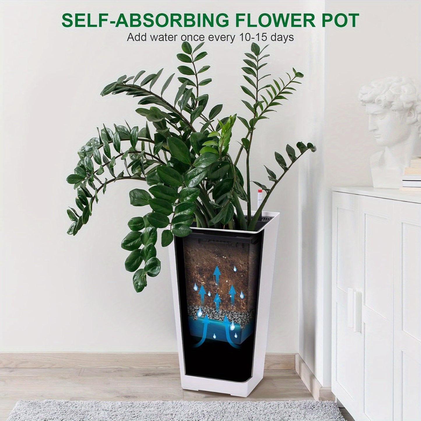 Tall Modern Planters Set Of 2 For Indoor Outdoor With Auto Watering