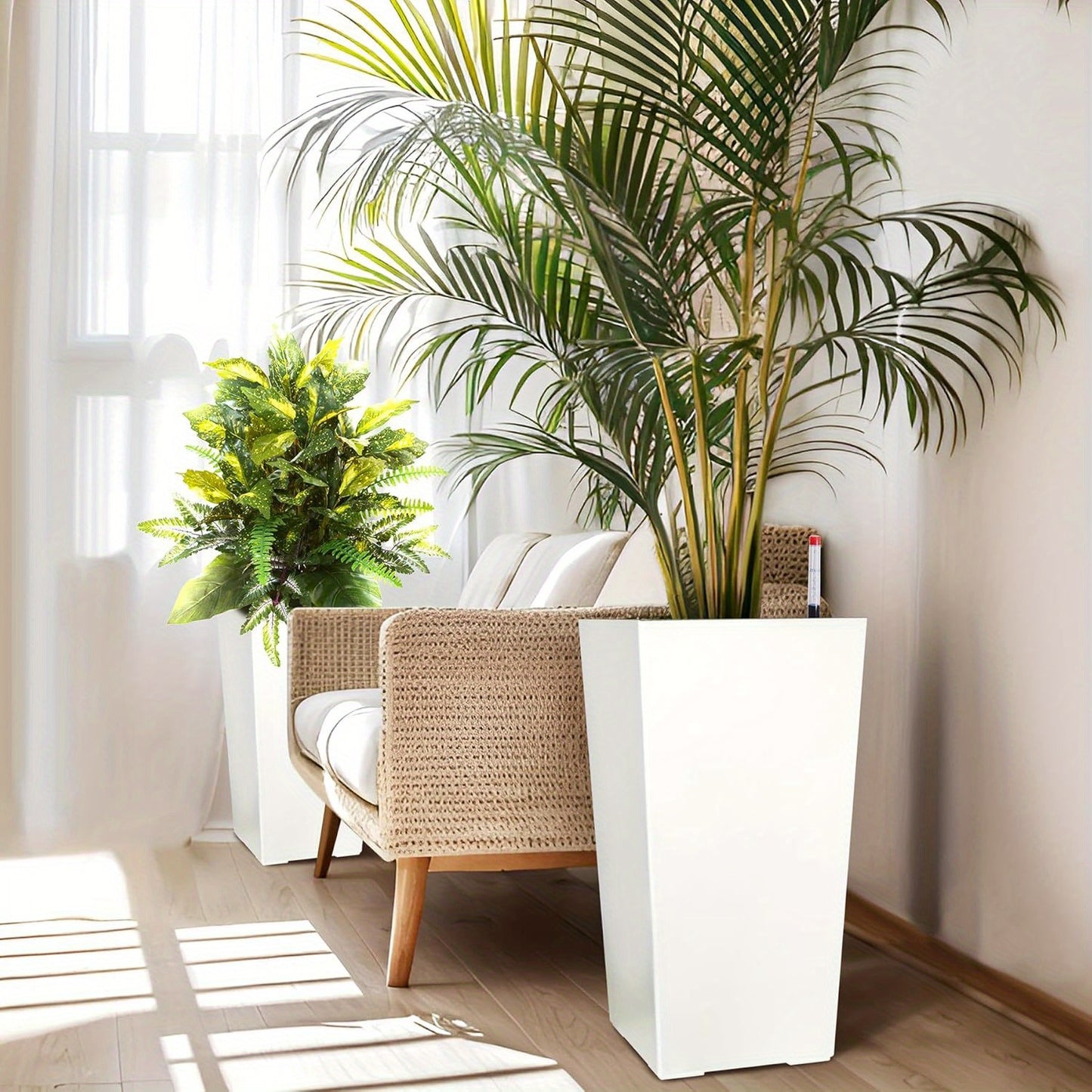 Tall Modern Planters Set Of 2 For Indoor Outdoor With Auto Watering