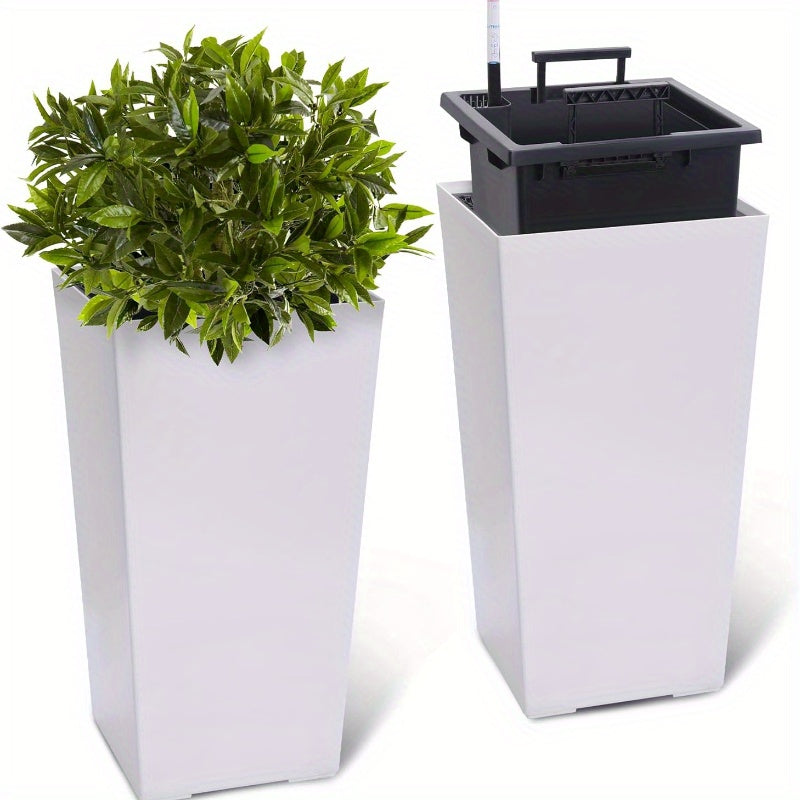 Tall Modern Planters Set Of 2 For Indoor Outdoor With Auto Watering