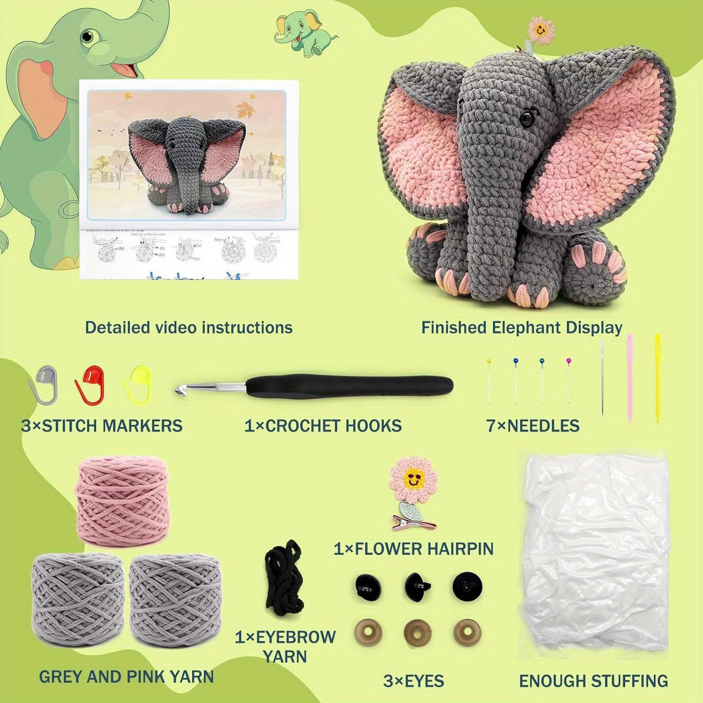 Crochet Starter Kit For Beginners Elephant Animal With Yarn