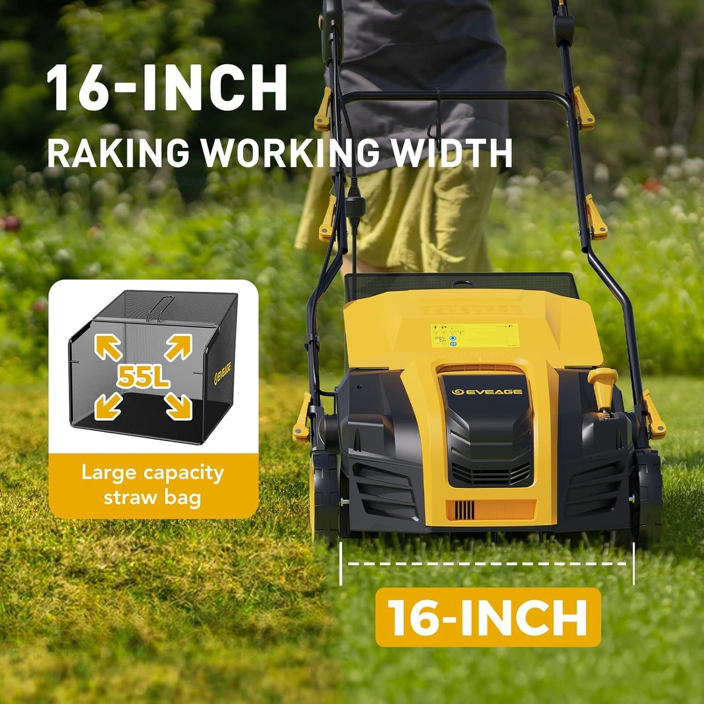 EVEAGE 16-Inch Electric Dethatcher Scarifier with Bag