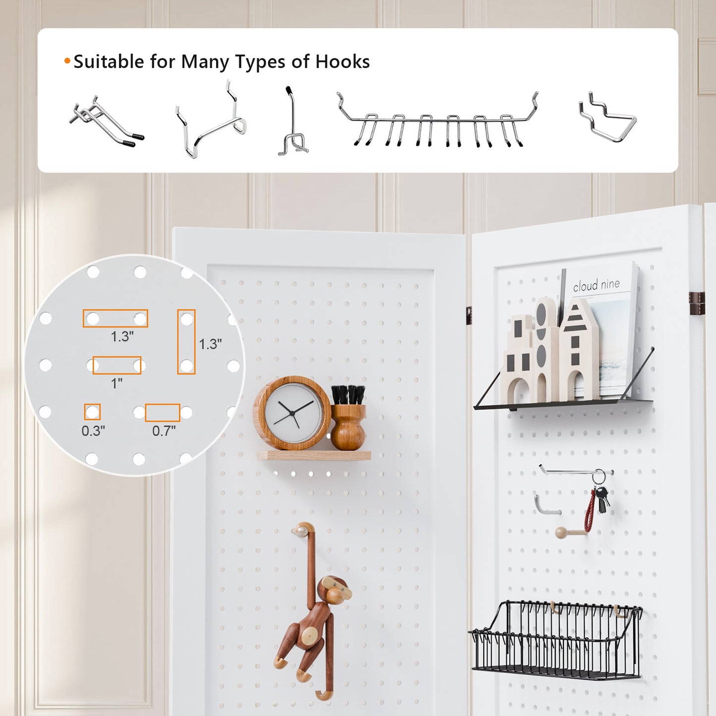 Vingli 60 Inch Freestanding Wood Pegboard Room Divider