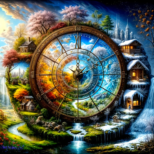 DIY 5D Diamond Painting Clock Tower Scene Kit CherryBlossoms