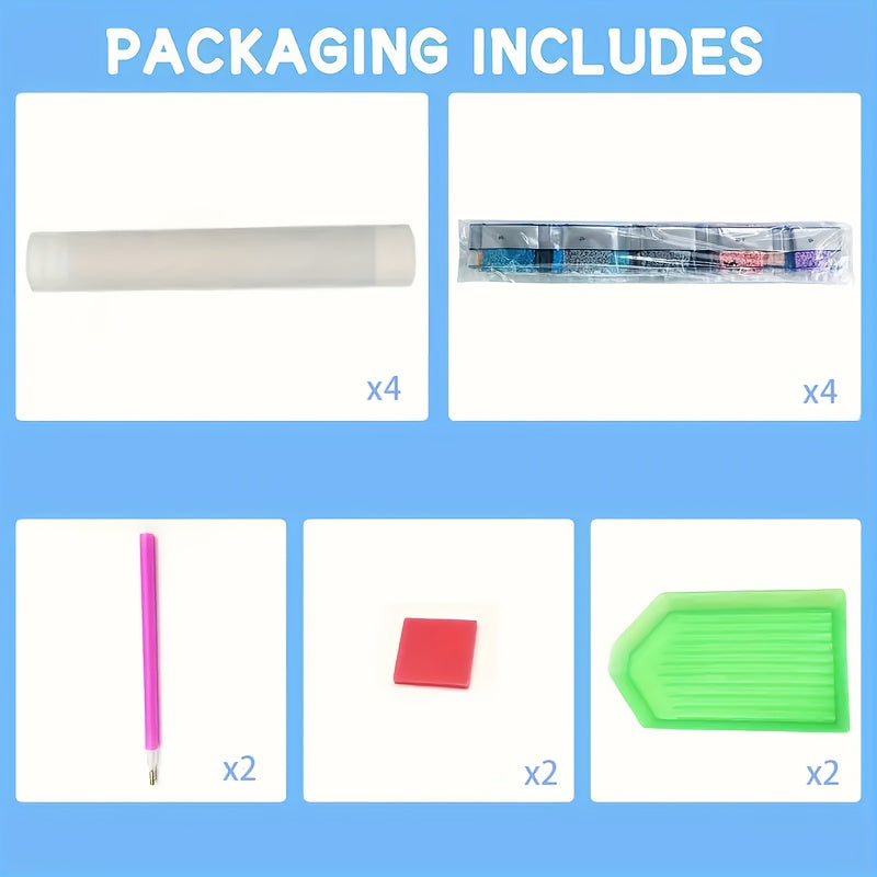 4Pcs Cute Little Girl Diamond Painting Kit Full Round 5D