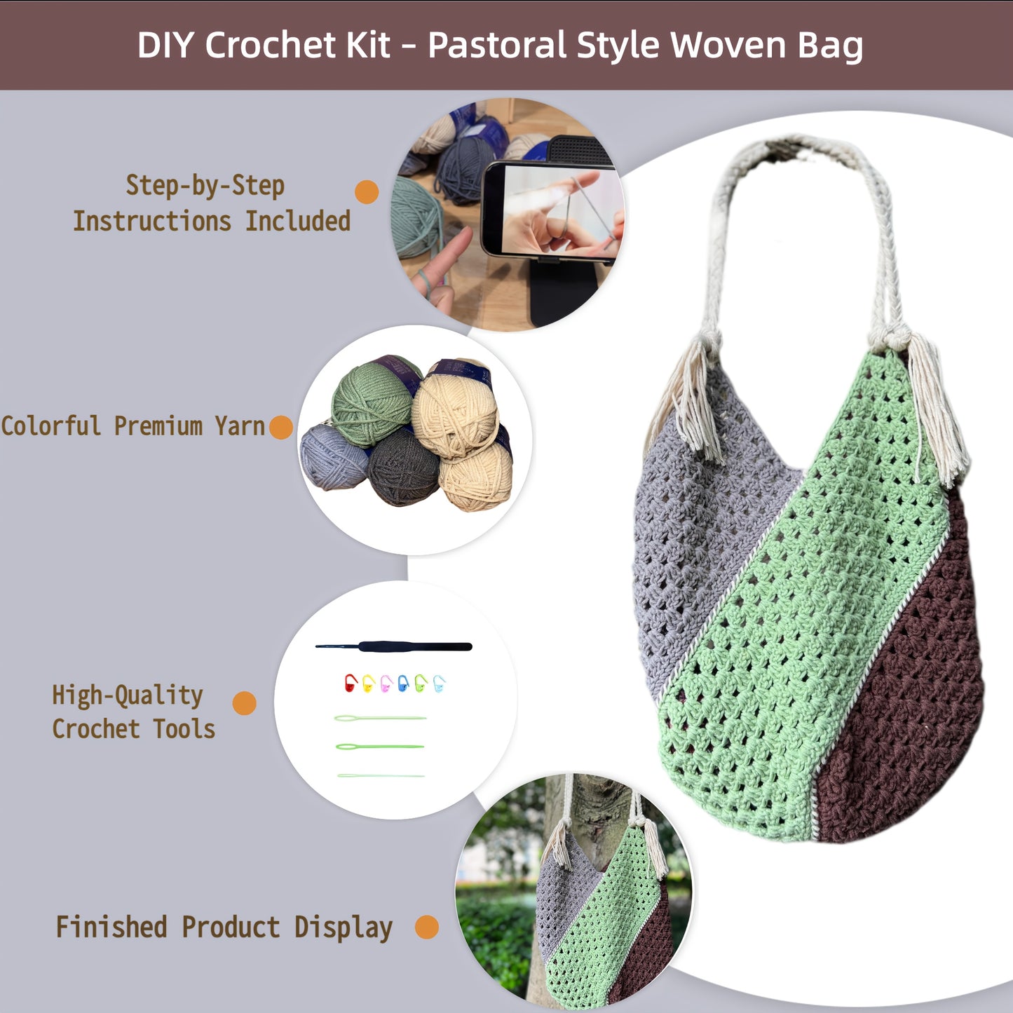 DIY Crochet Kit For Women Pastoral Style Woven Shoulder Bag