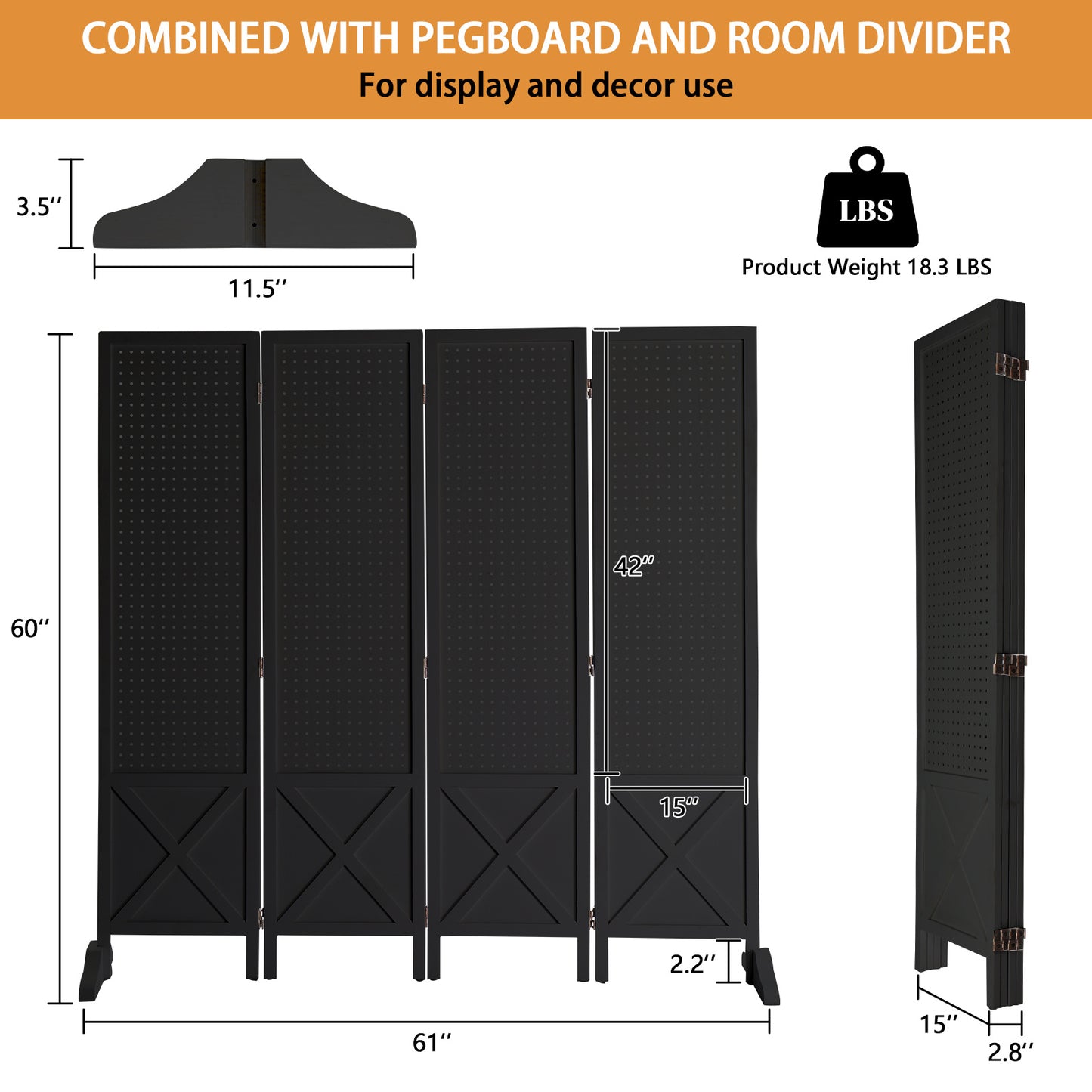 Vingli 60 Inch Freestanding Wood Pegboard Room Divider