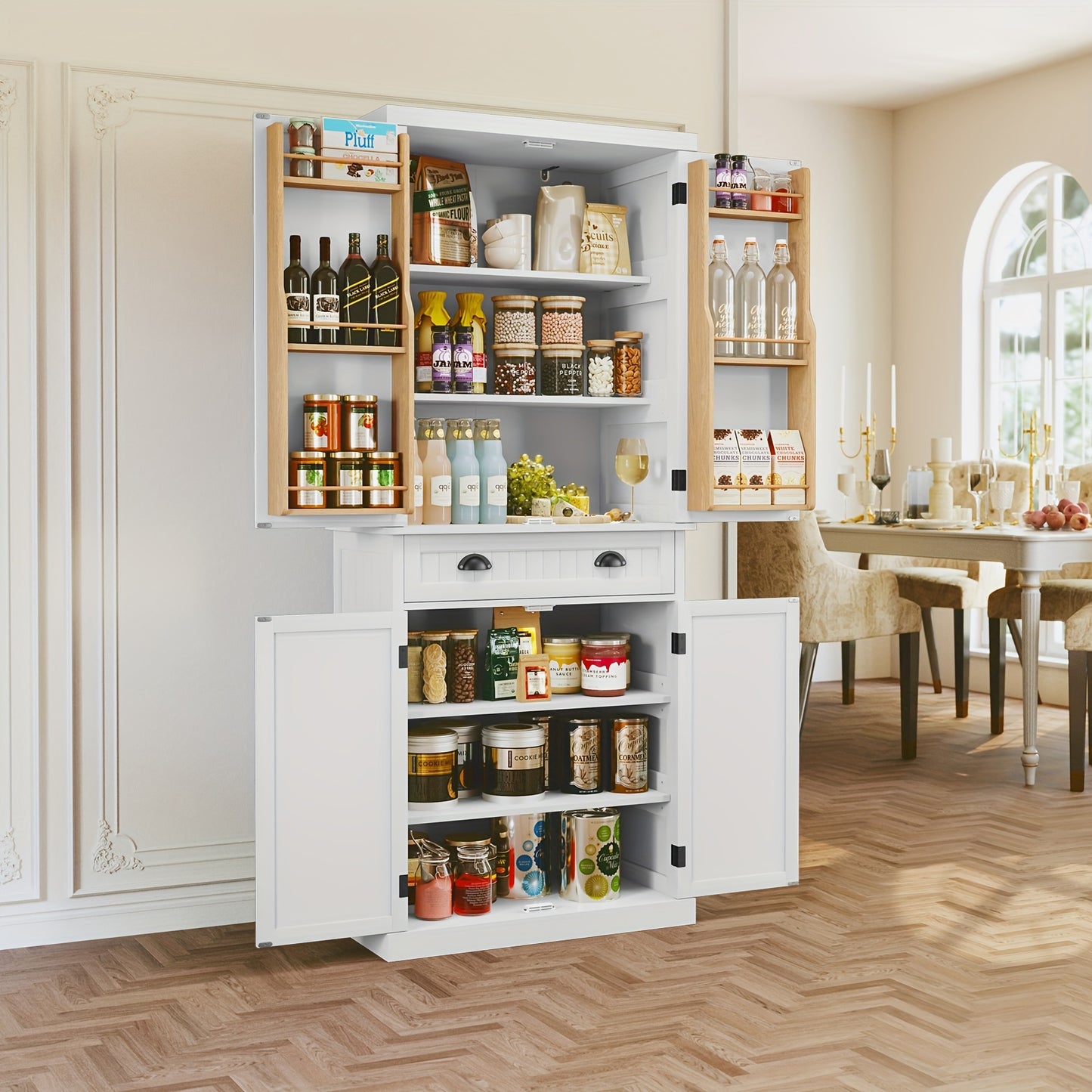 72 Inch Kitchen Pantry Cabinet Freestanding Tall Drawer