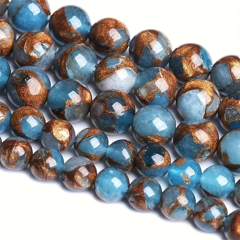 Blue Golden Veins Beads For Jewelry Making 4 6 8 10 12mm
