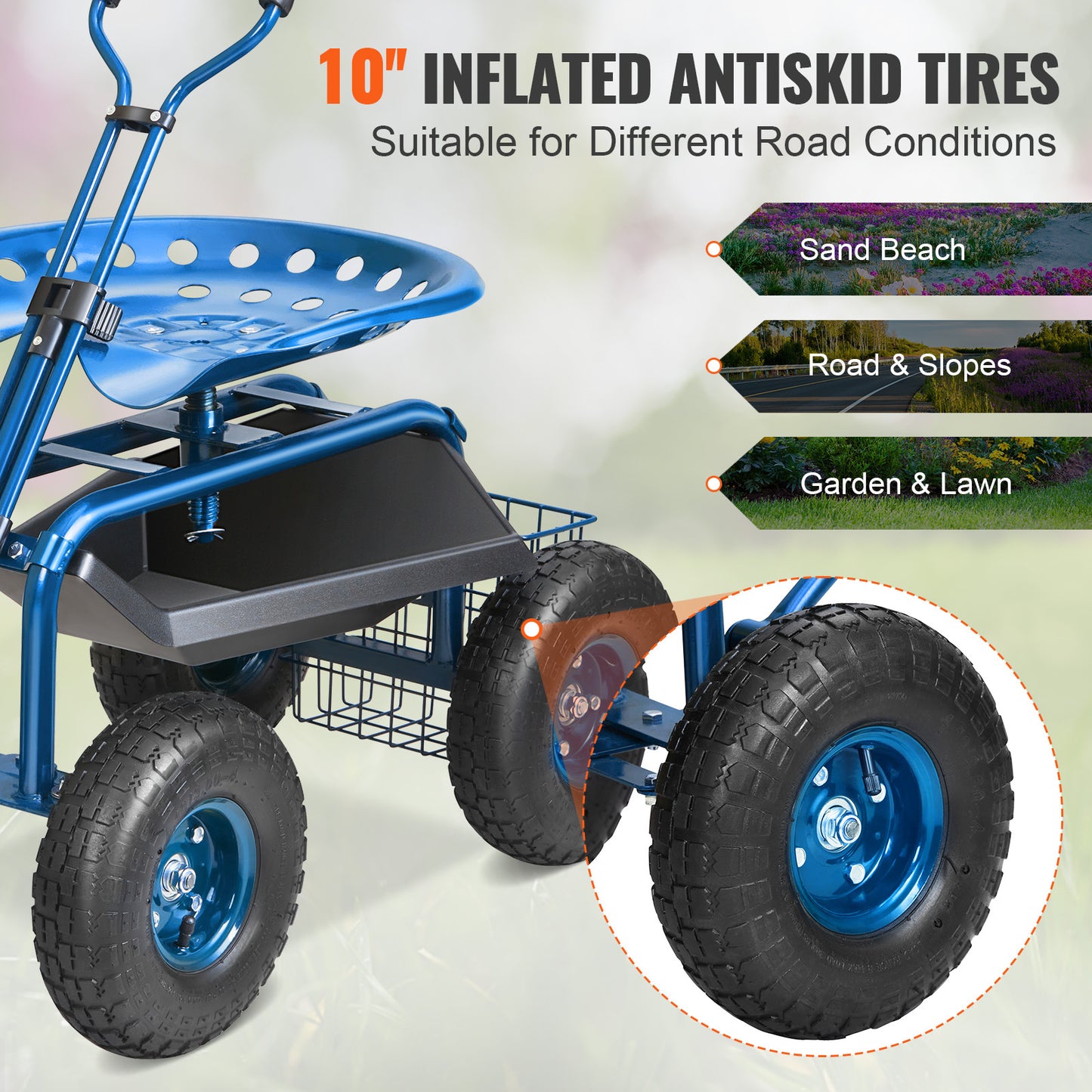 Heavy Duty Adjustable Garden Seat With Wheels Metal Frame