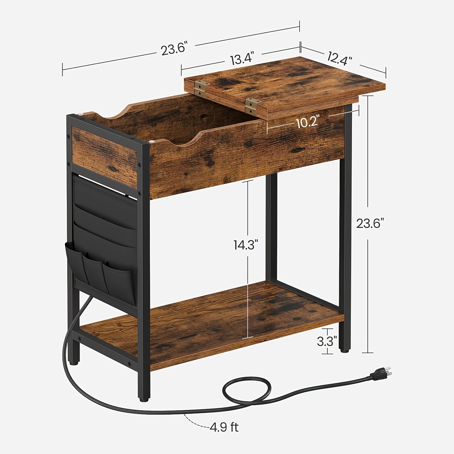 VASAGLE End Table With Storage And Charging Station For Living Room And Bedroom, Compact Side Table With Drawer