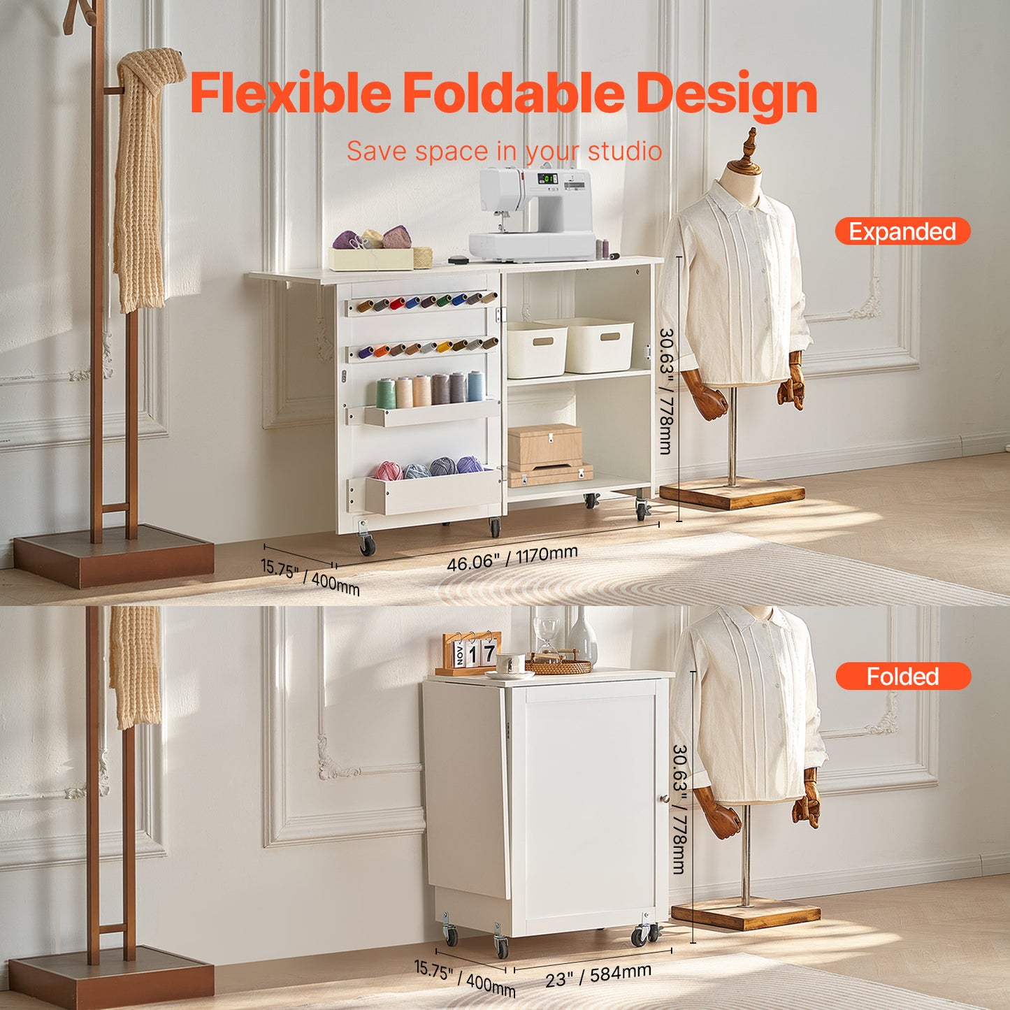 Vevor Folding Sewing Craft Table With Lockable Wheels