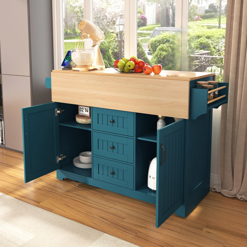 Mobile Kitchen Island With Power Outlet And Drop Leaf