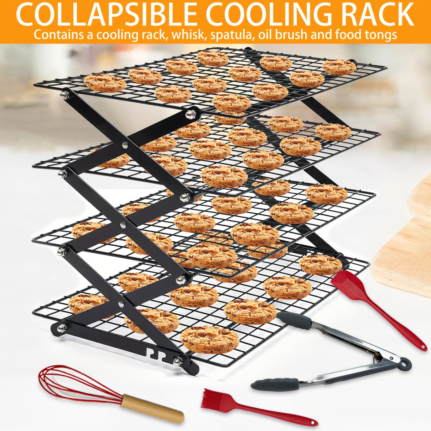 Foldable Four Layer Cooling Rack Set With Silicone Spatula