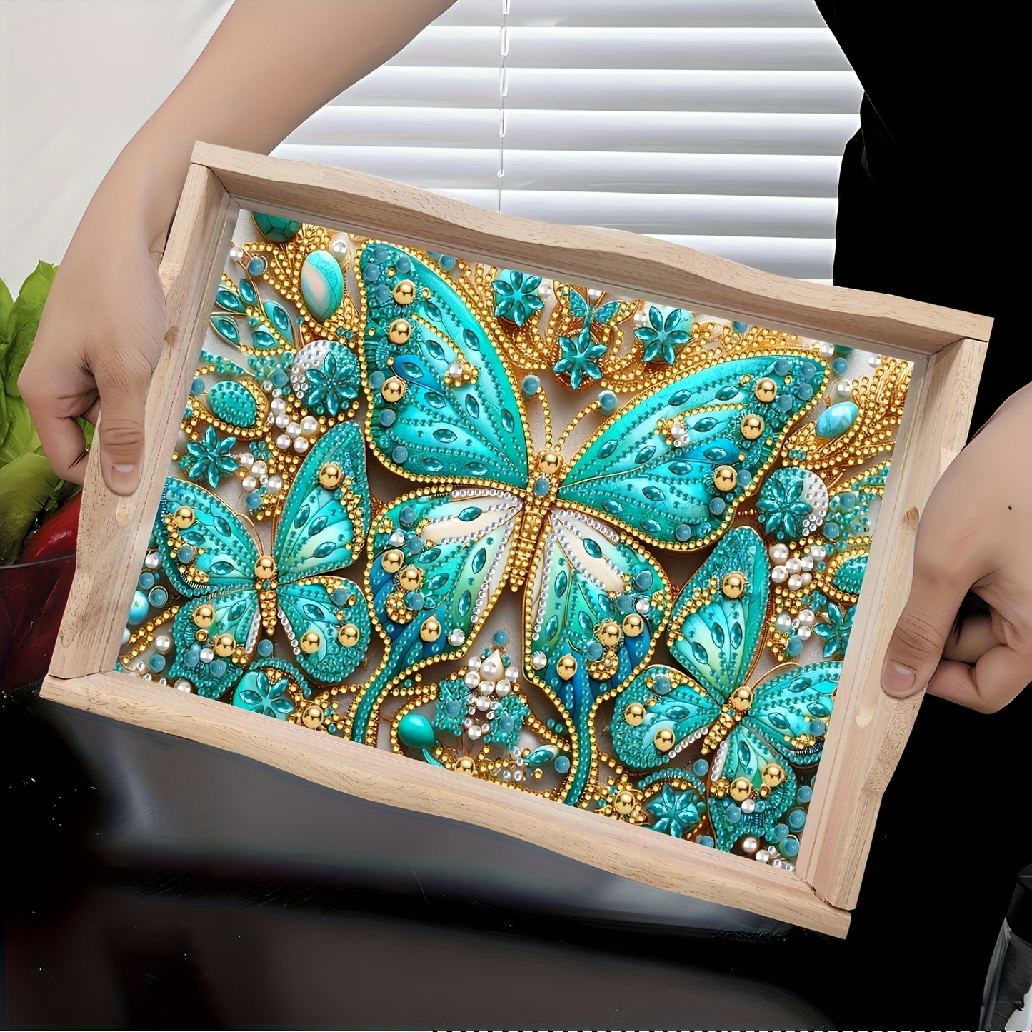 Wood Frame Diamond Painting Kit Royal Blue Butterfly