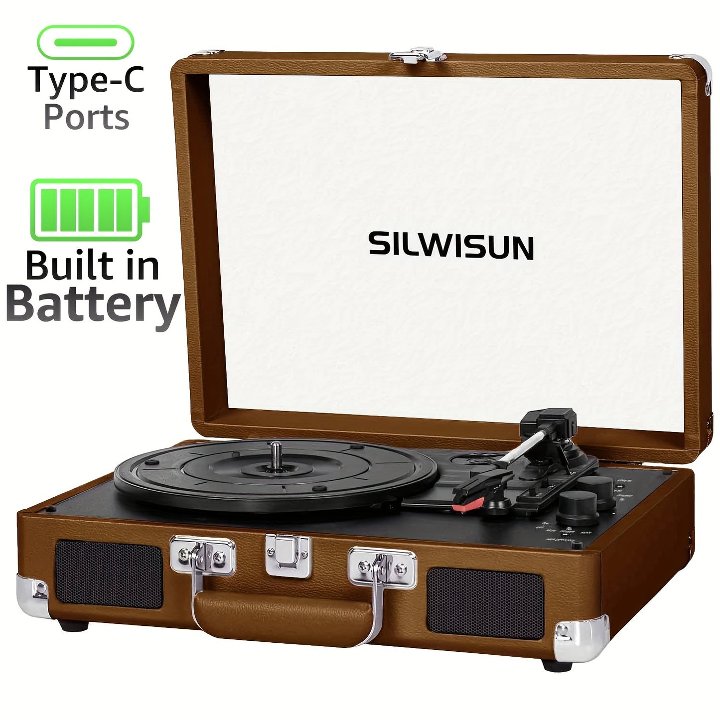 Pink Portable Bluetooth Vinyl Record Player 3 Speed Battery