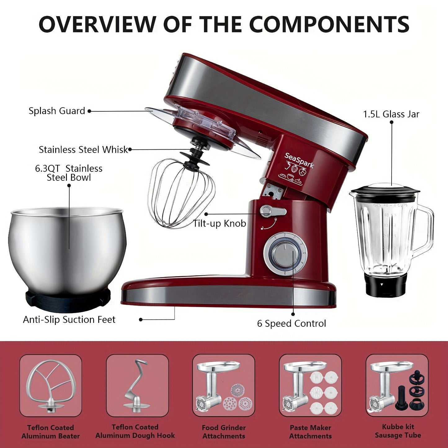 Six In One Electric Vertical Mixer 400W 6 Speeds Pulse