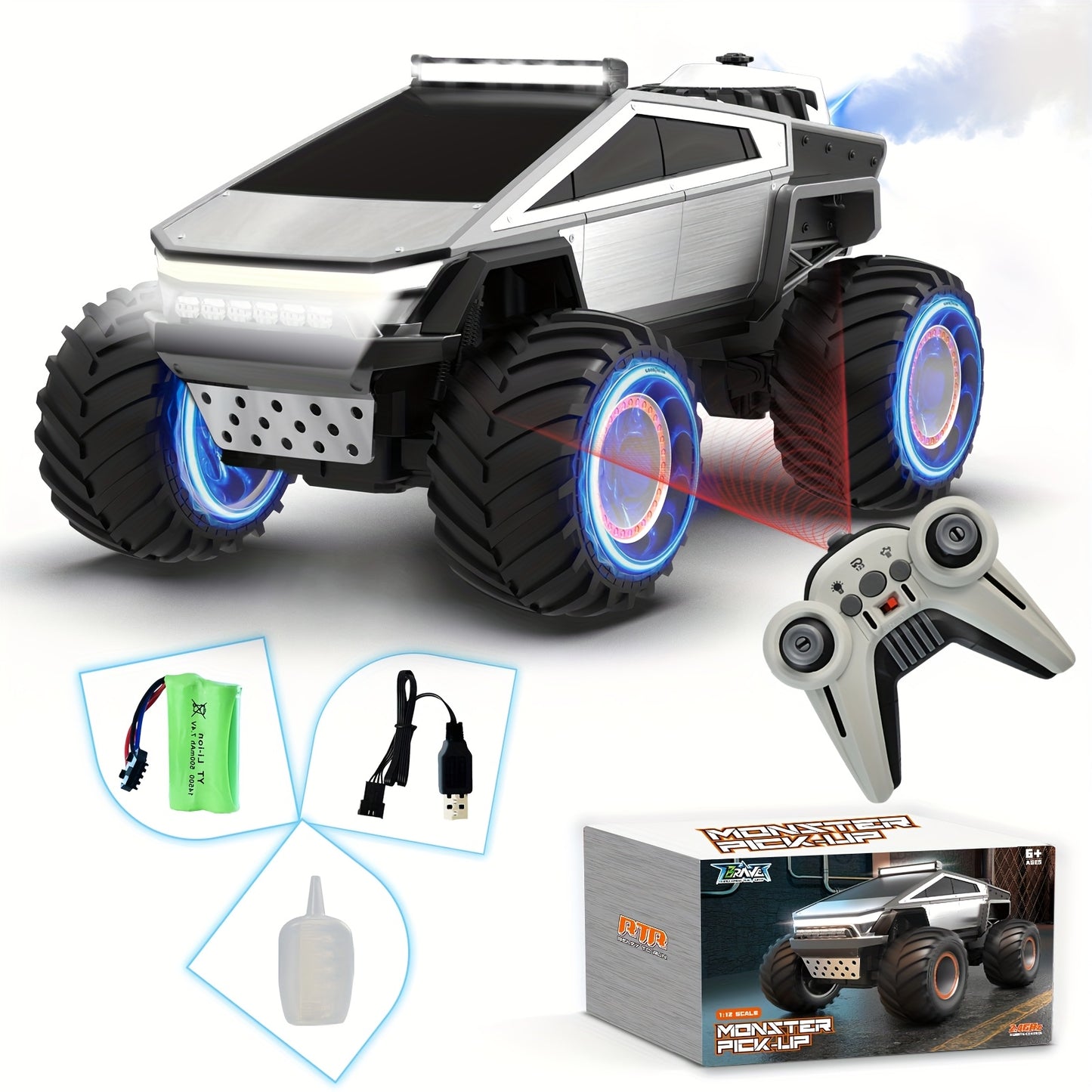 2.4GHz 4WD All Terrain RC Monster Truck with LED Lights