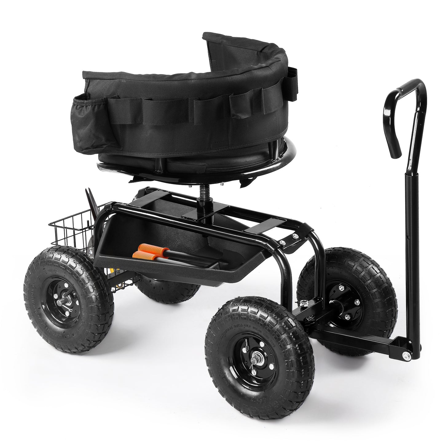 Telescopic Black Iron Garden Cart with Seat Cushion