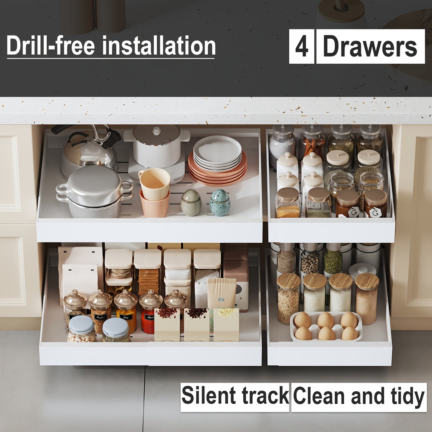 4-Drawer Heavy Duty Slide Out Cabinet Organizer 12.6-20.6