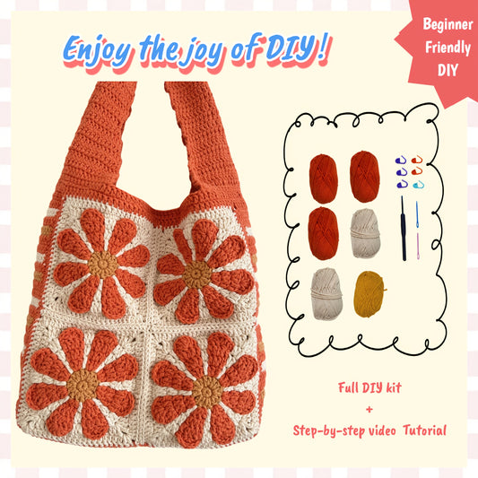 Boho Sunshine Crochet Bag Kit For Beginners With Yarn Tools
