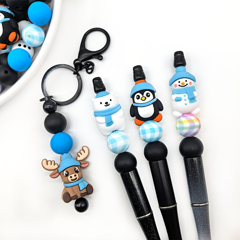 Winter Beads Set Cute Penguins Snowmen Reindeer 6 8 10mm