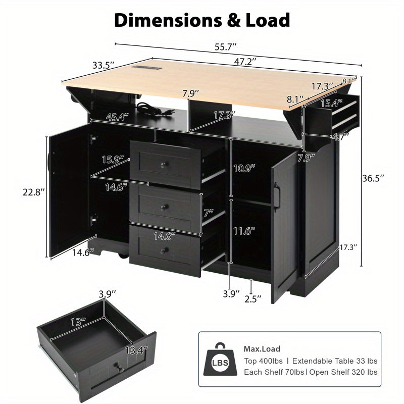 Mobile Kitchen Island With Power Outlet And Drop Leaf
