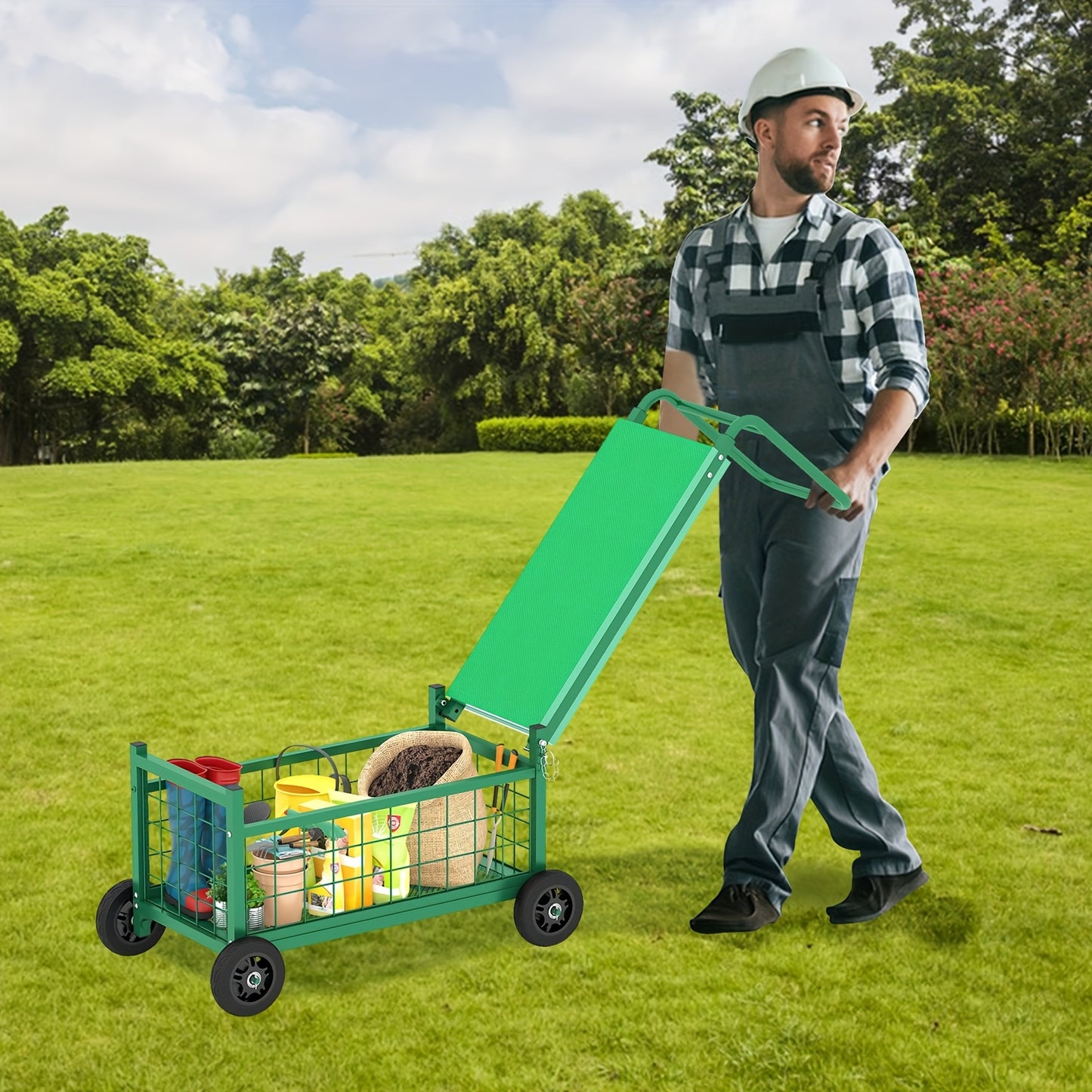 Convertible Heavy-Duty Metal Rolling Garden Seat with Wheels
