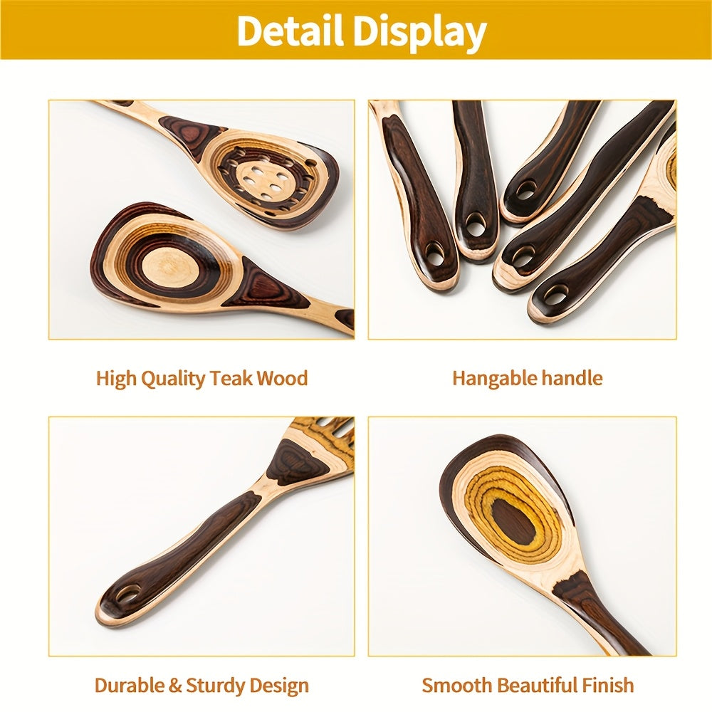 Pakkawood Spurtle Set 7Pcs Kitchen Utensils With Spoon Rest