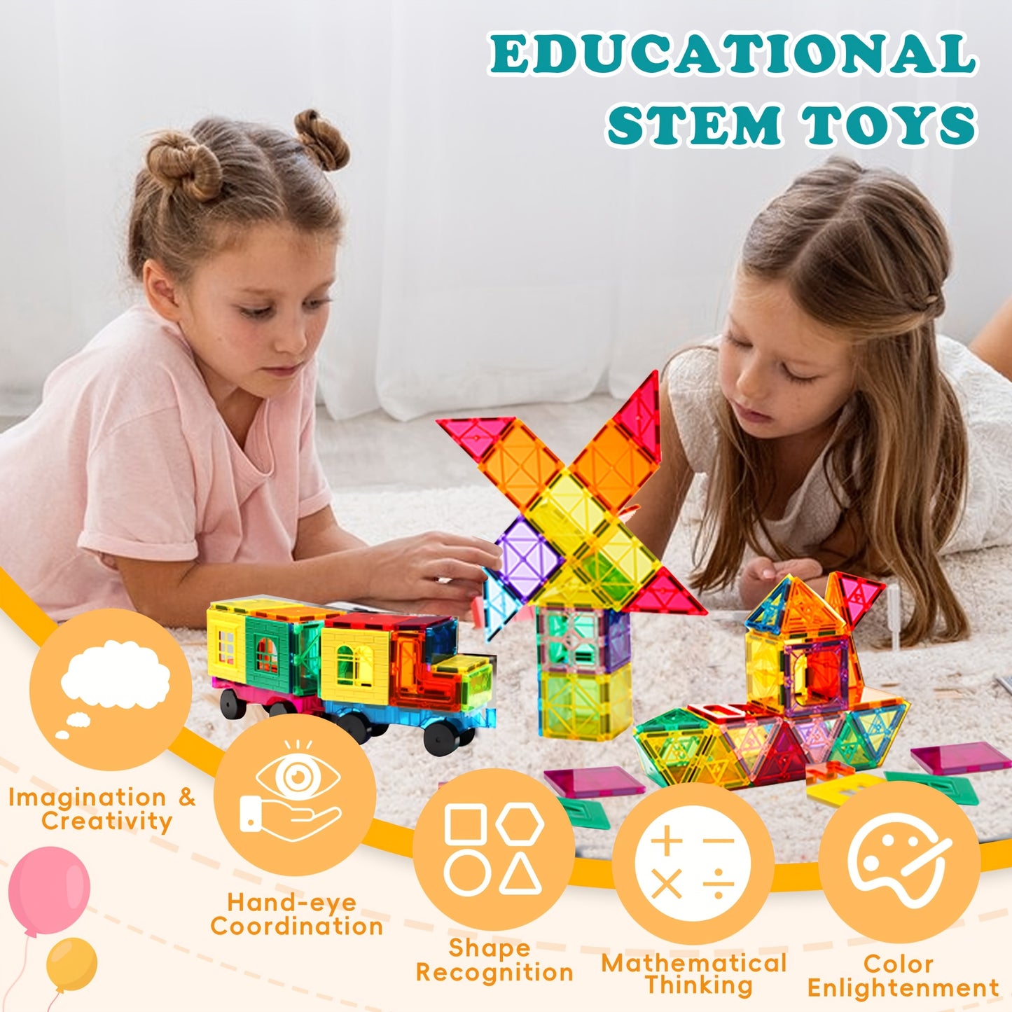 Magnetic Tiles Building Blocks Set 136 106 Pieces STEM Toys