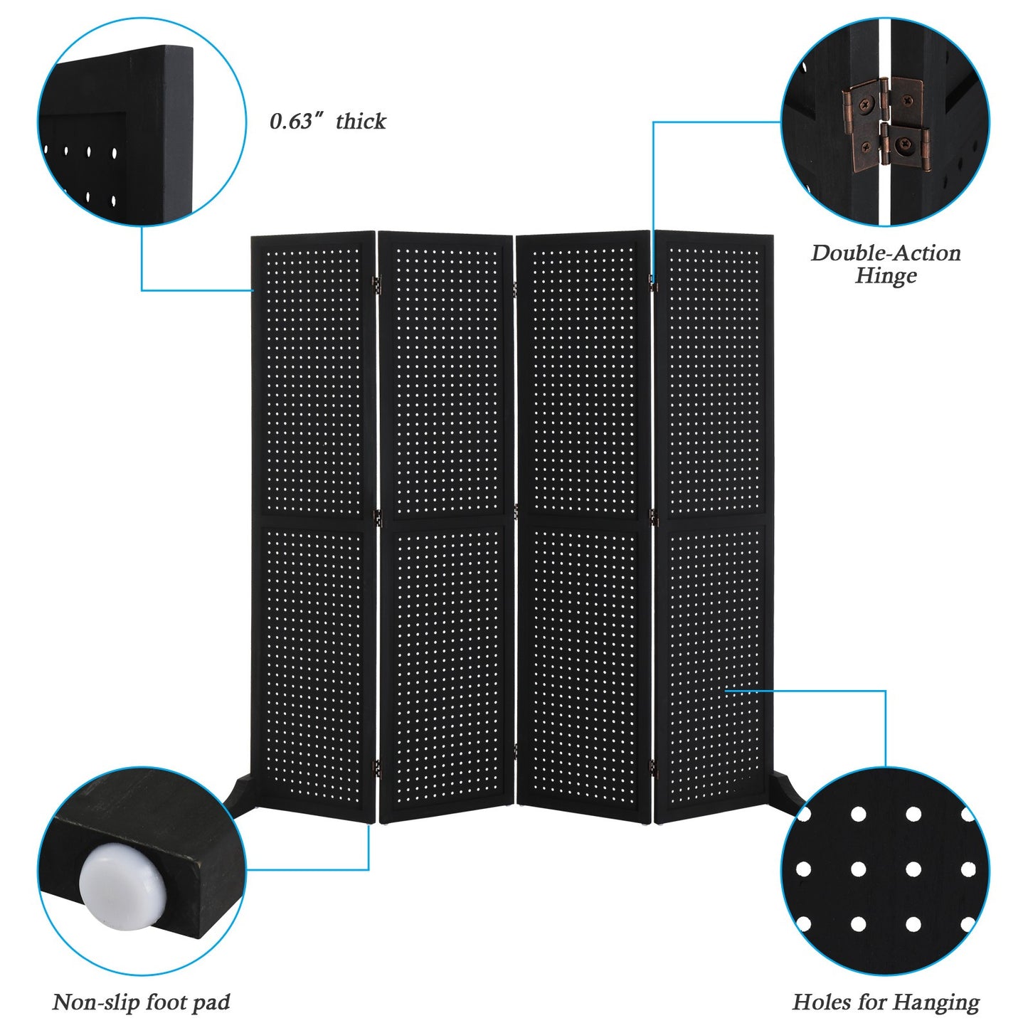 5 Ft Wood Freestanding Pegboard Room Divider Organizer