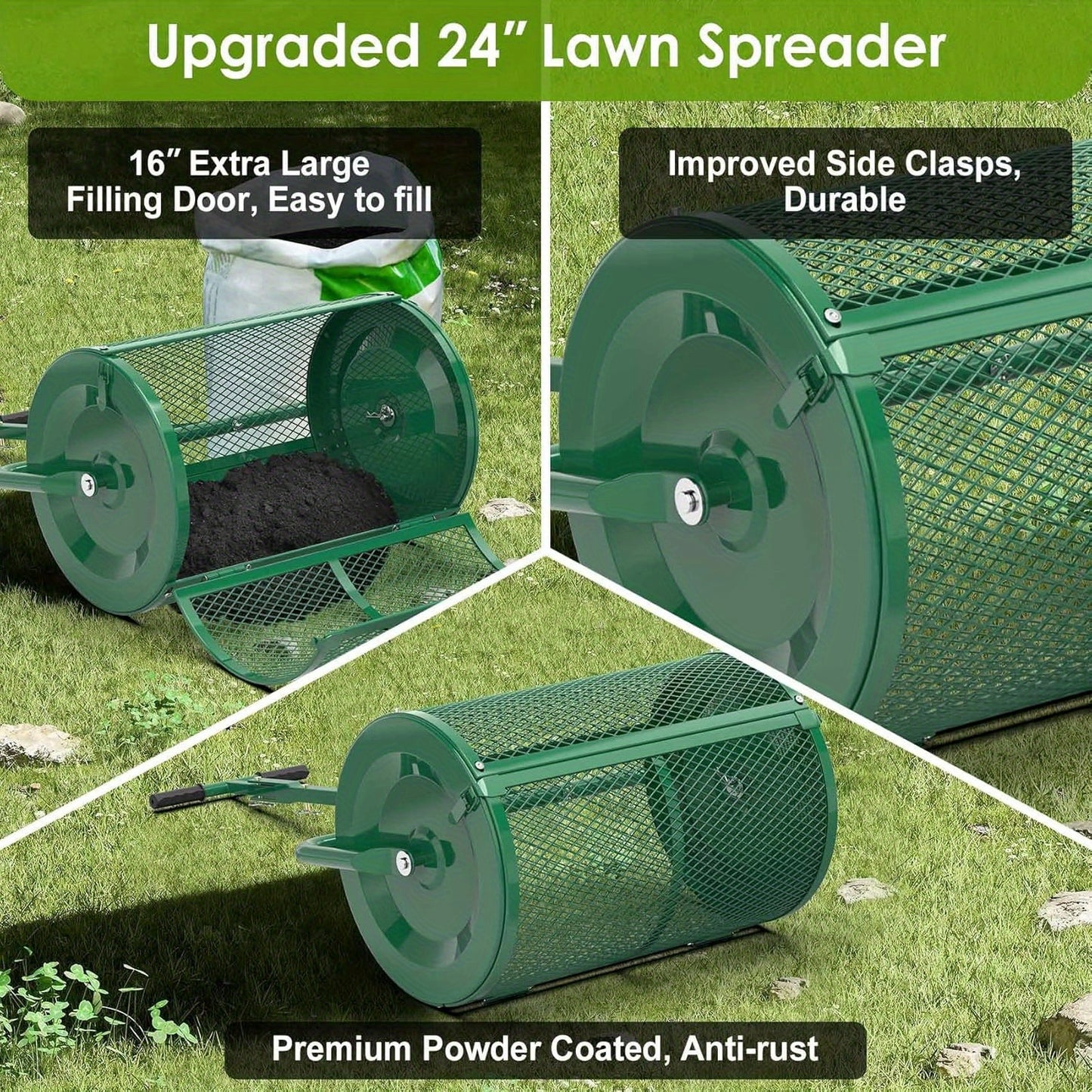 Seeutek 24 Inch Upgraded Compost Spreader with 3 Heights
