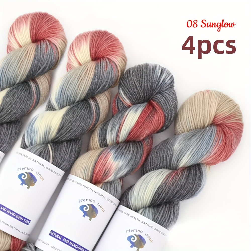 Hand Dyed Yarn Set Four Skeins For Knitting Scarves Hats