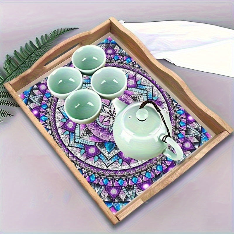 5D Diamond Painting Kit Purple Blue Mandala Wooden Tray