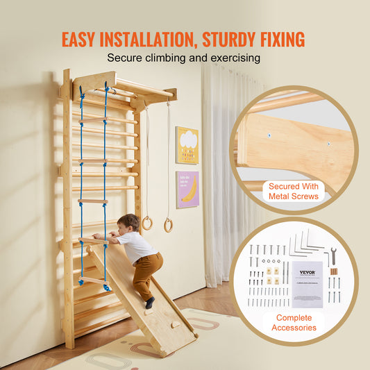 Wooden Indoor Swedish Ladder Wall Gym 5 in 1 for Children