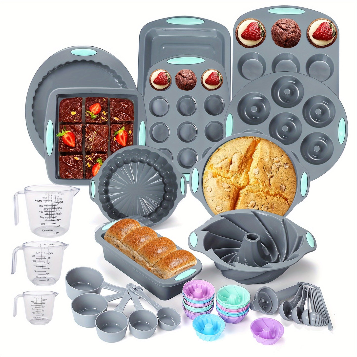 Silicone Bakeware Set 45 54 99 Pcs Nonstick Pans Grey