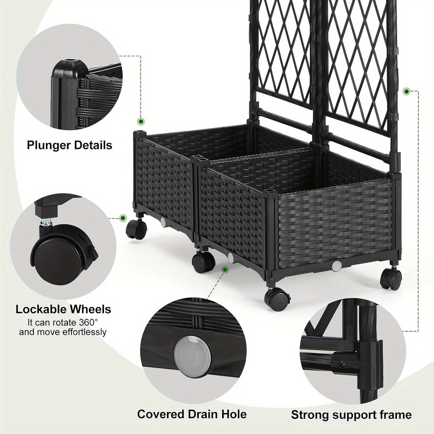 Garden Trellis And Raised Planter Box For Patio Black