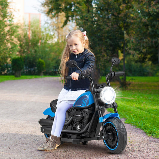 COSTWAY 6V Kids Ride Motorcycle With Training Wheels Navy