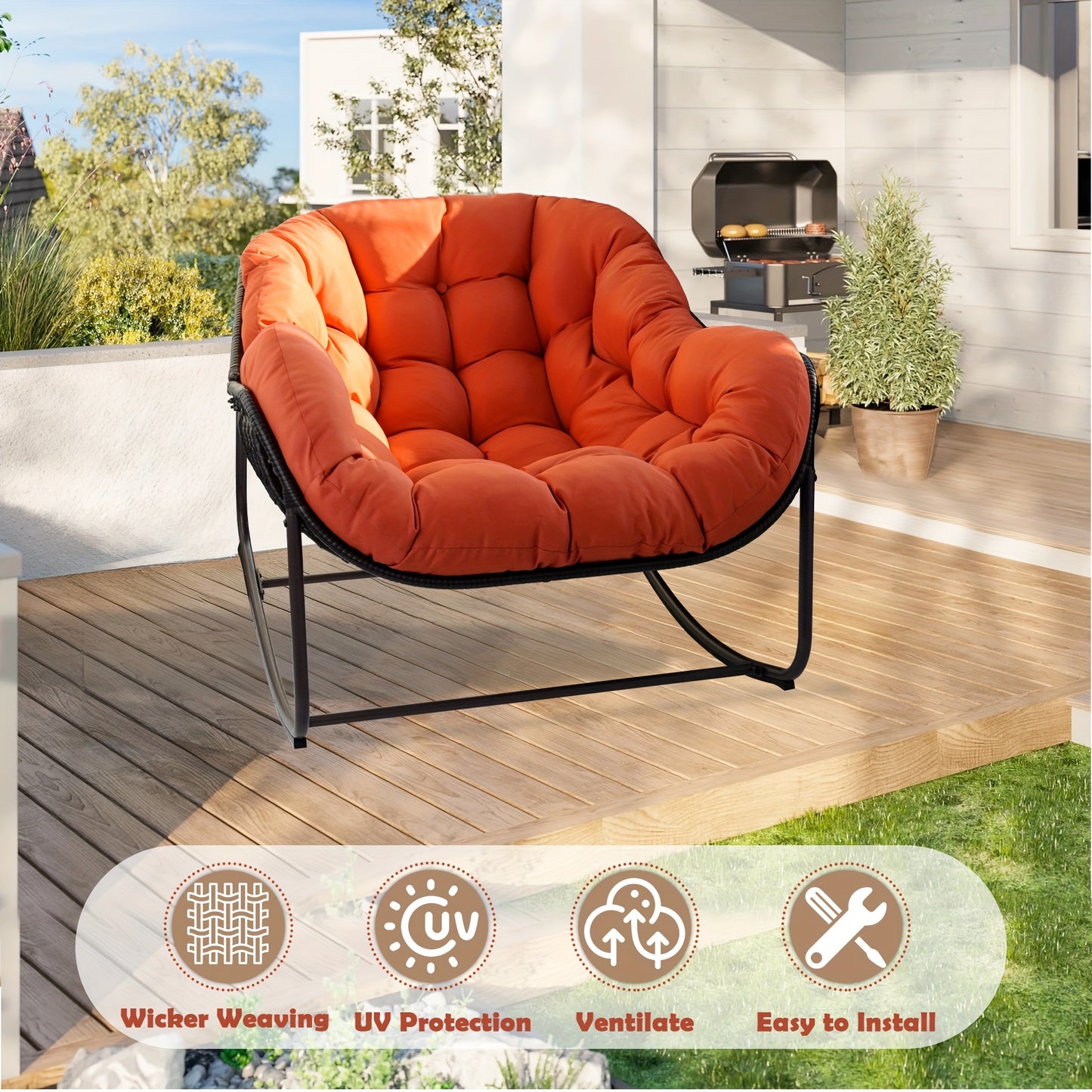 Oversized All Weather Wicker Papasan Rocking Chair Cushion