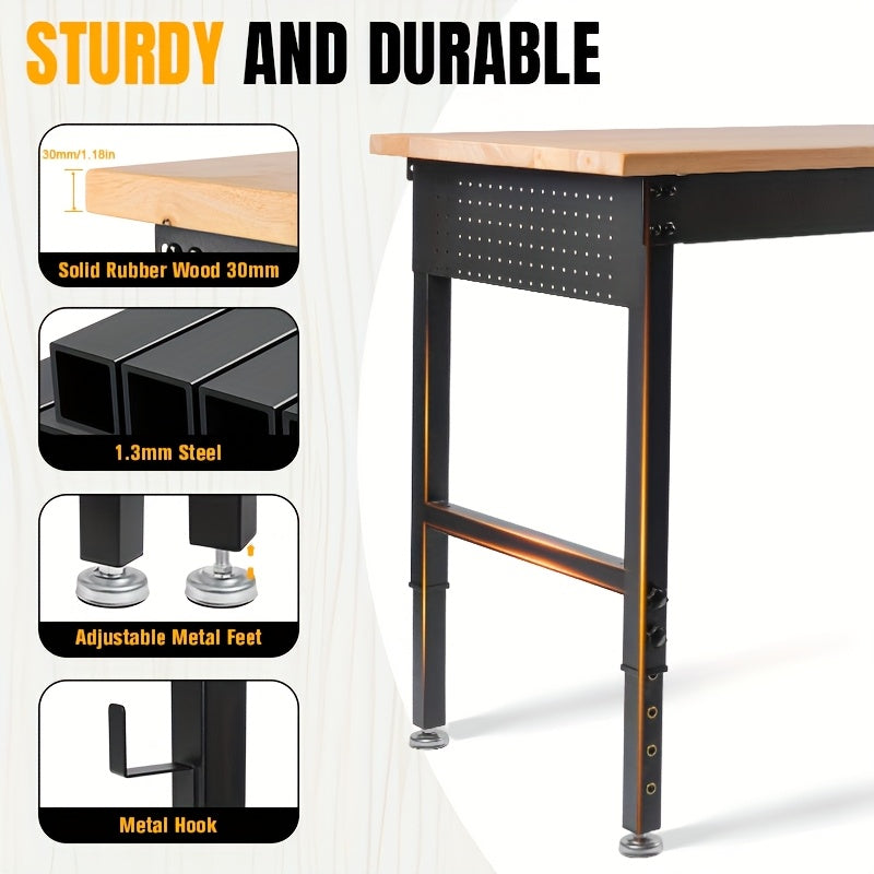 48-60in Heavy Duty Adjustable Workbench With Pegboard 2000lbs Capacity