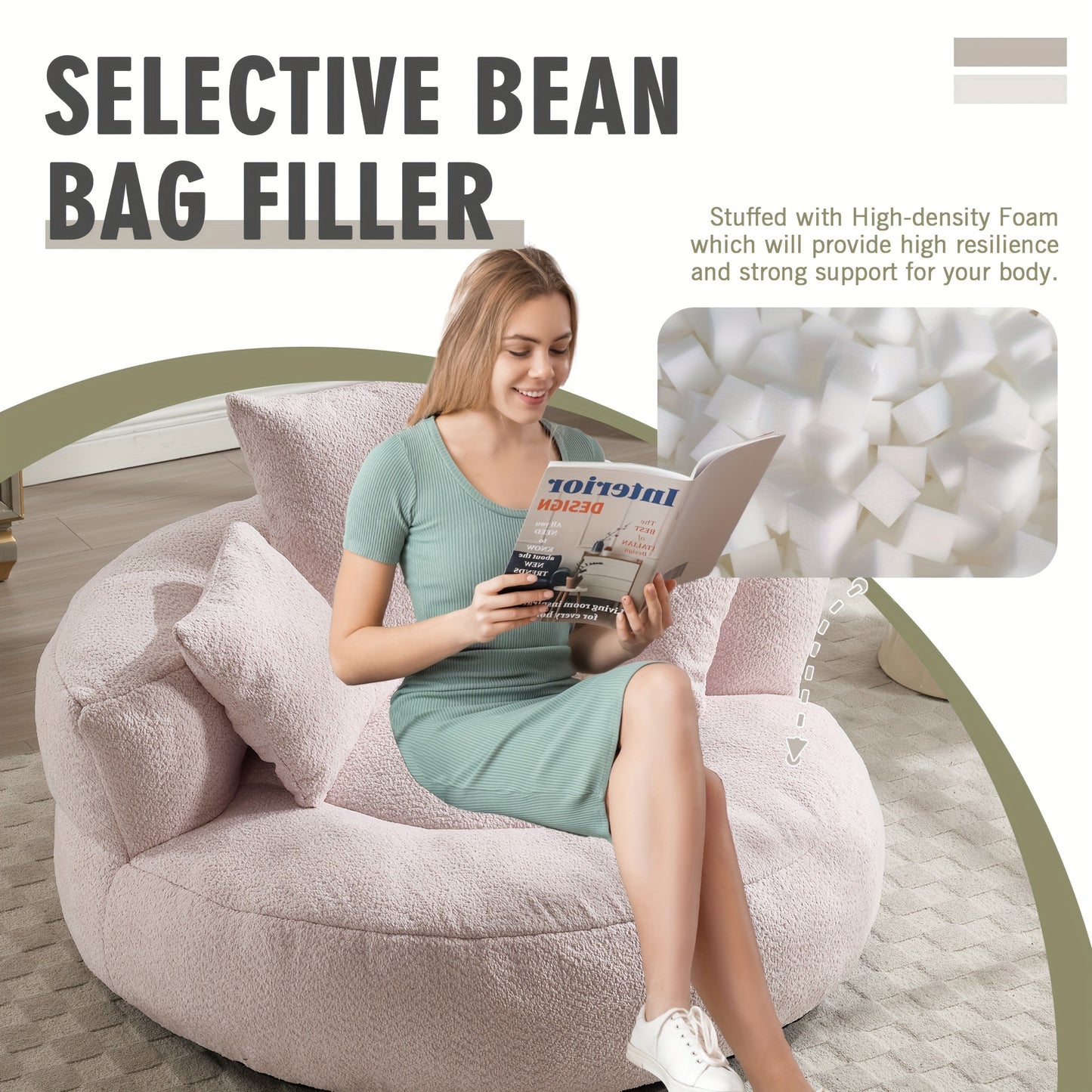 Plush Dark Blue Bean Bag Chair With Integrated Pillows