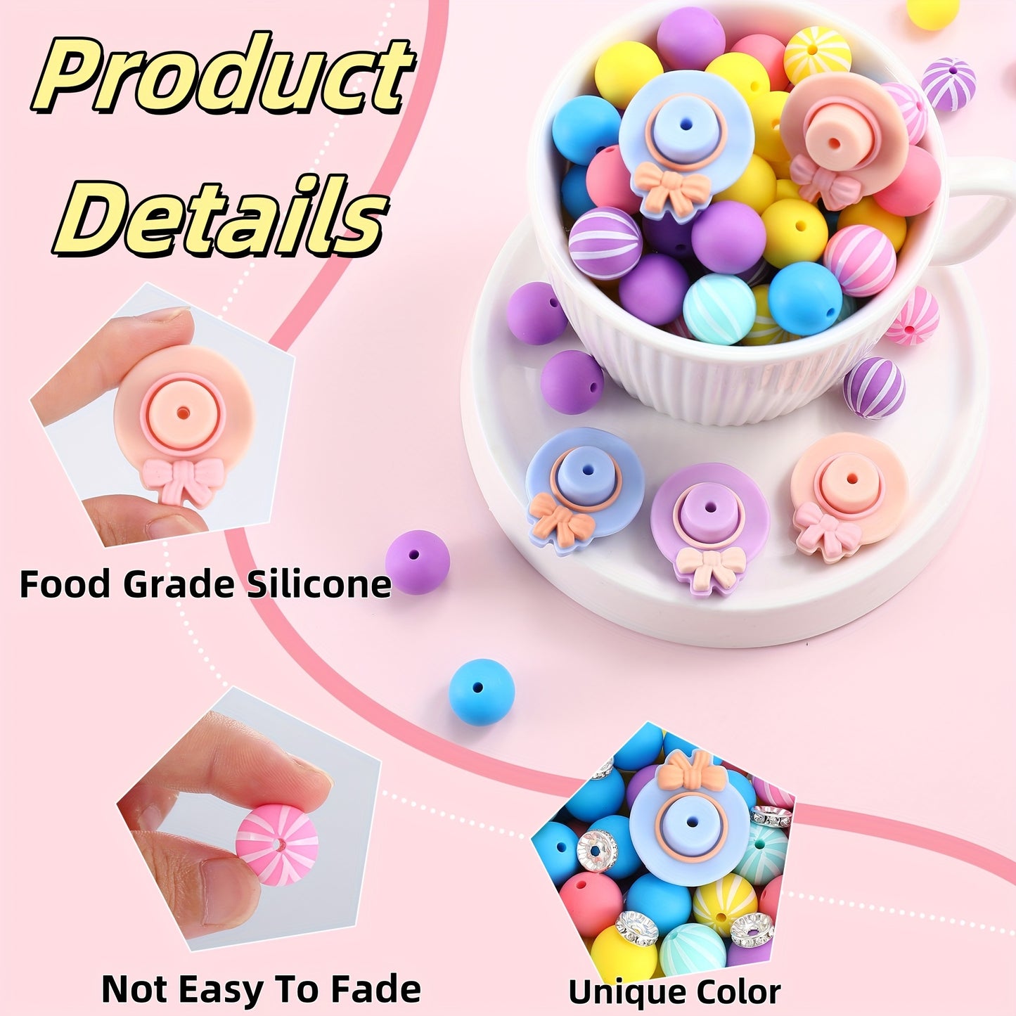 Silicone Beads 15mm 98Pcs Rondelle Spacer For DIY Jewelry