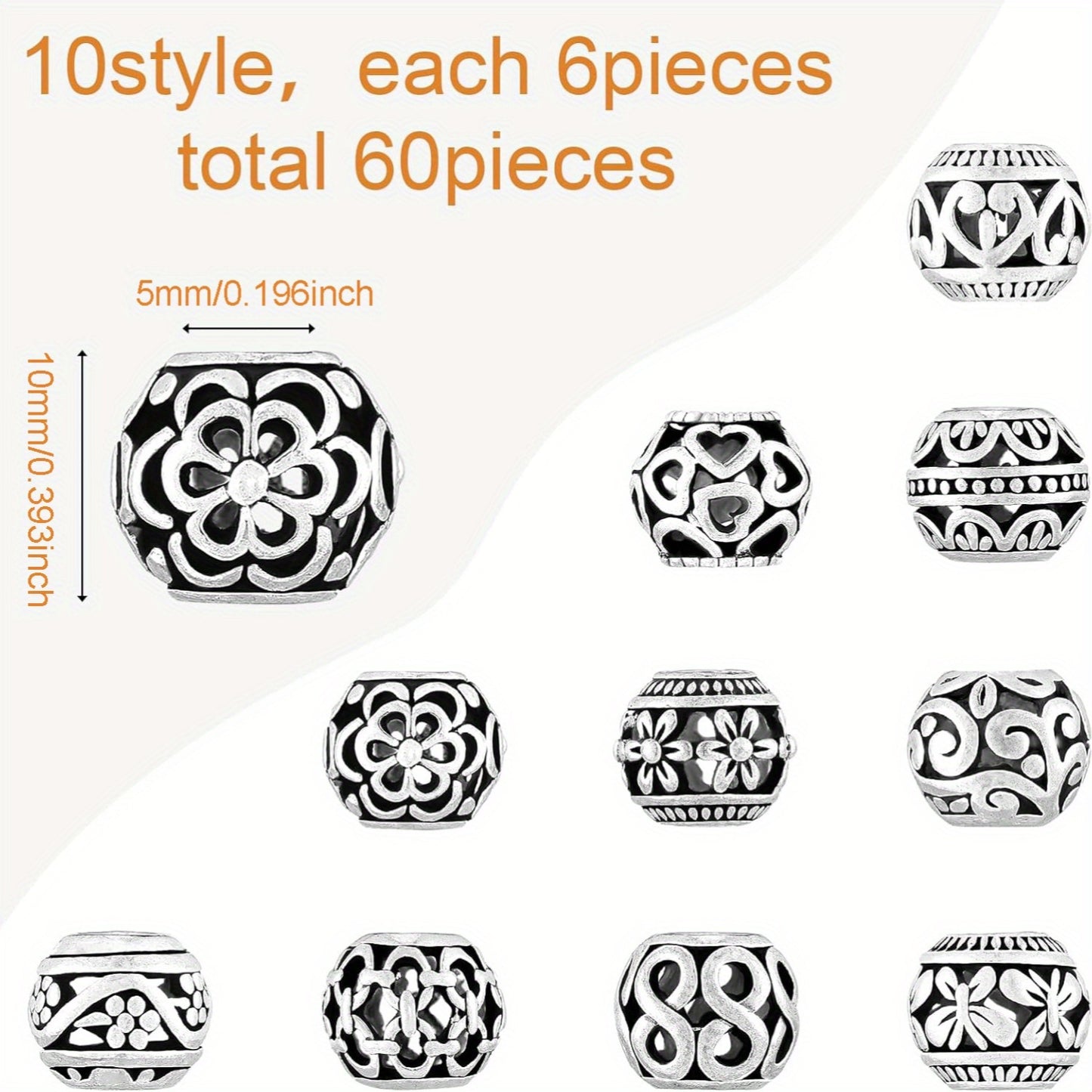 Tibetan Style Filigree Zinc Alloy Beads 12mm Spacer 60pcs
