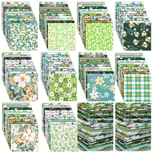 600Pcs Floral Cotton Fabric Bundle 5x5 Precots Green Stripes