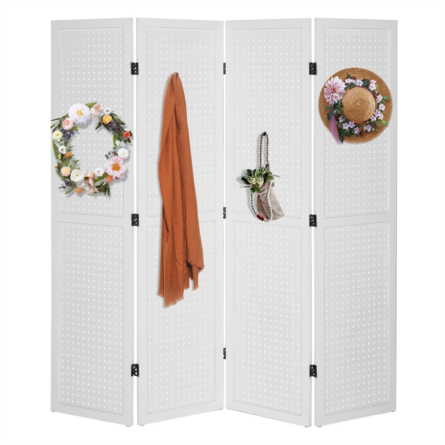 5 Ft Wood Freestanding Pegboard Room Divider Organizer