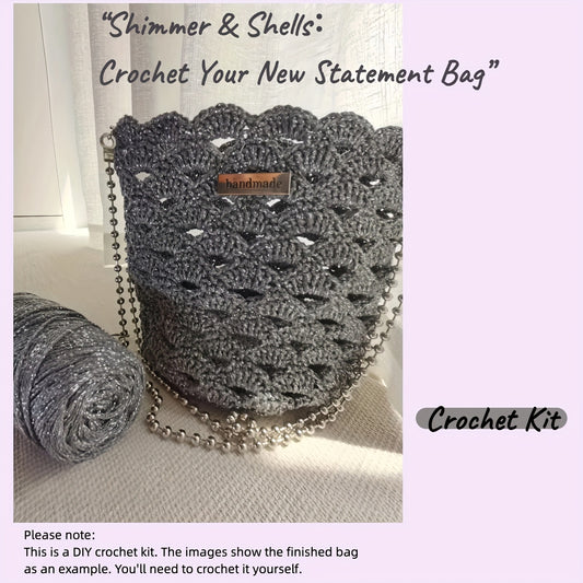 Metallic Silver Crochet Bag Kit With Beaded Chain Shell