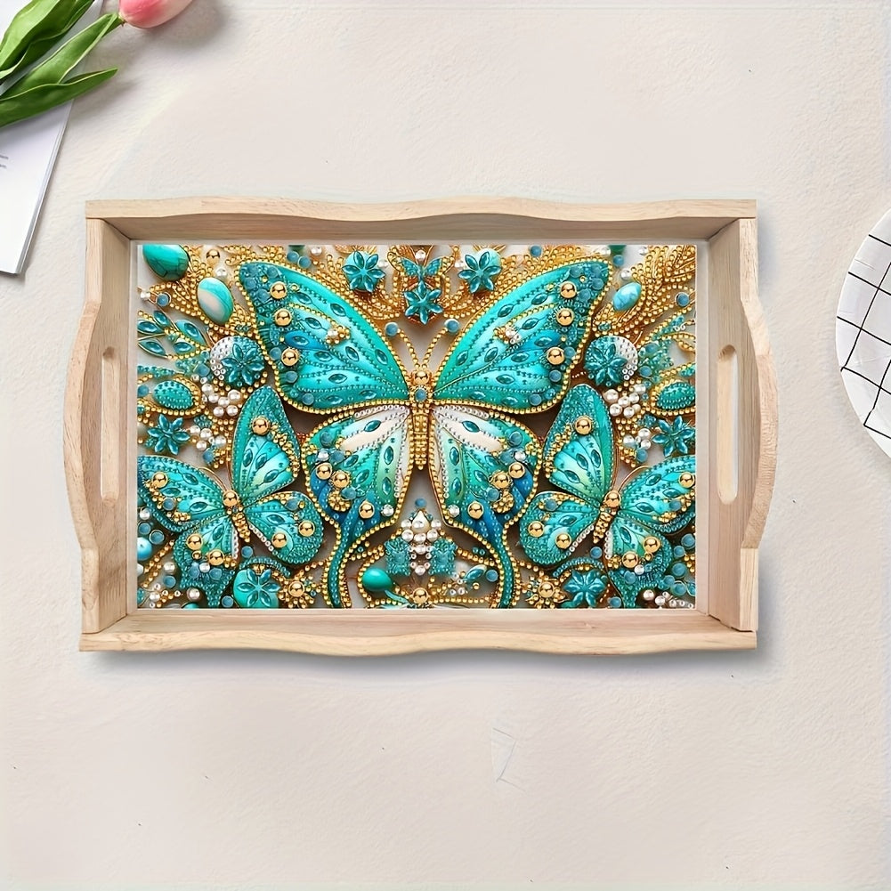Wood Frame Diamond Painting Kit Royal Blue Butterfly