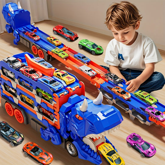 12 Cars Dino Truck Race Track Set For Toddlers 3-6