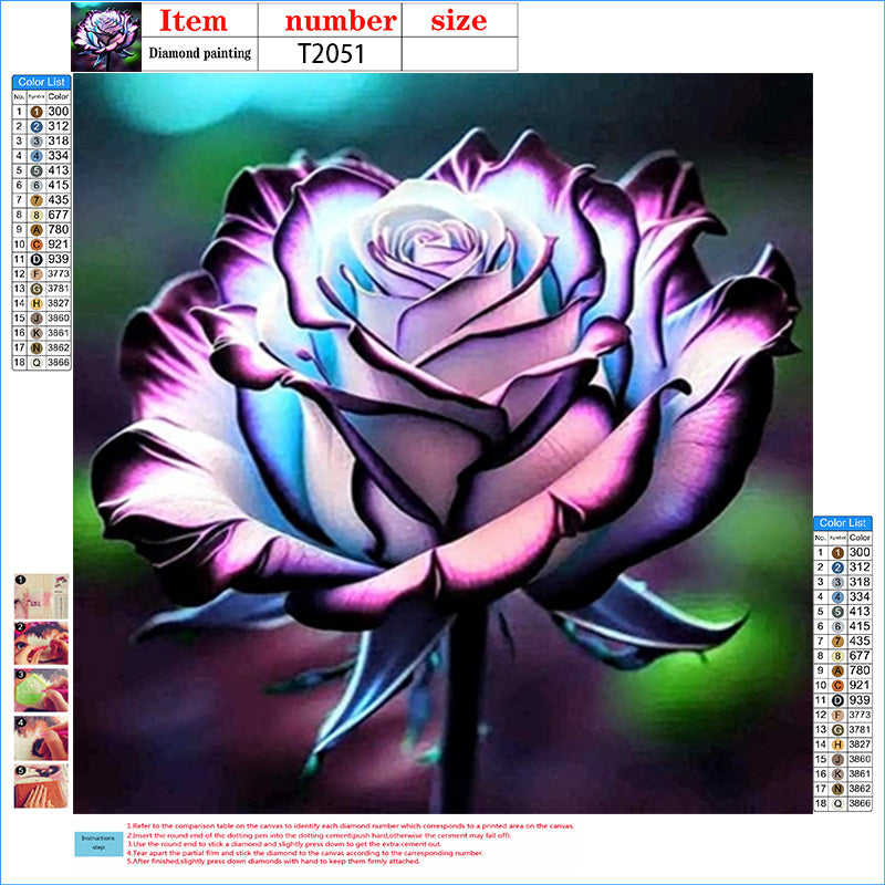 Dreamy 5D Diamond Art: Blue Purple Rose Wall Decor